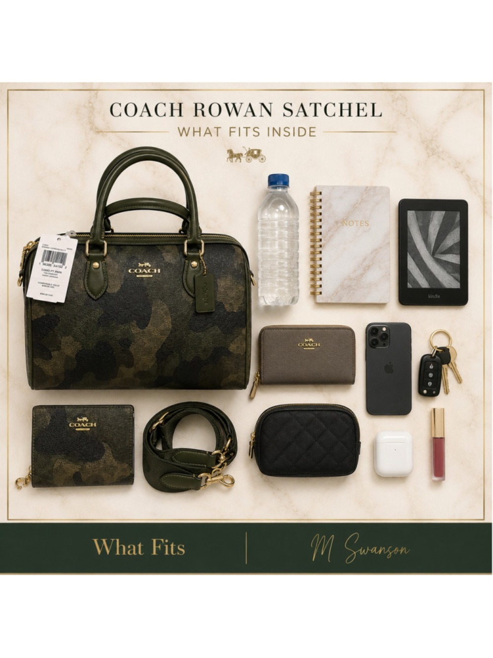 NEW Coach Rowan Medium Satchel with Snap Wallet Set in Dark Cypress Camo NWT - Picture 10 of 14